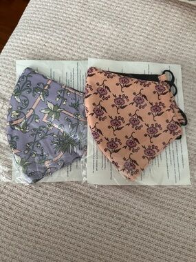 Lot of 2 Tory Burch new Floral Cotton Face Masks - Purple & Peach